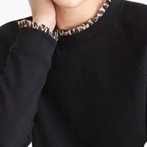 J. Crew Black Sweatshirt with Leopard Trim
